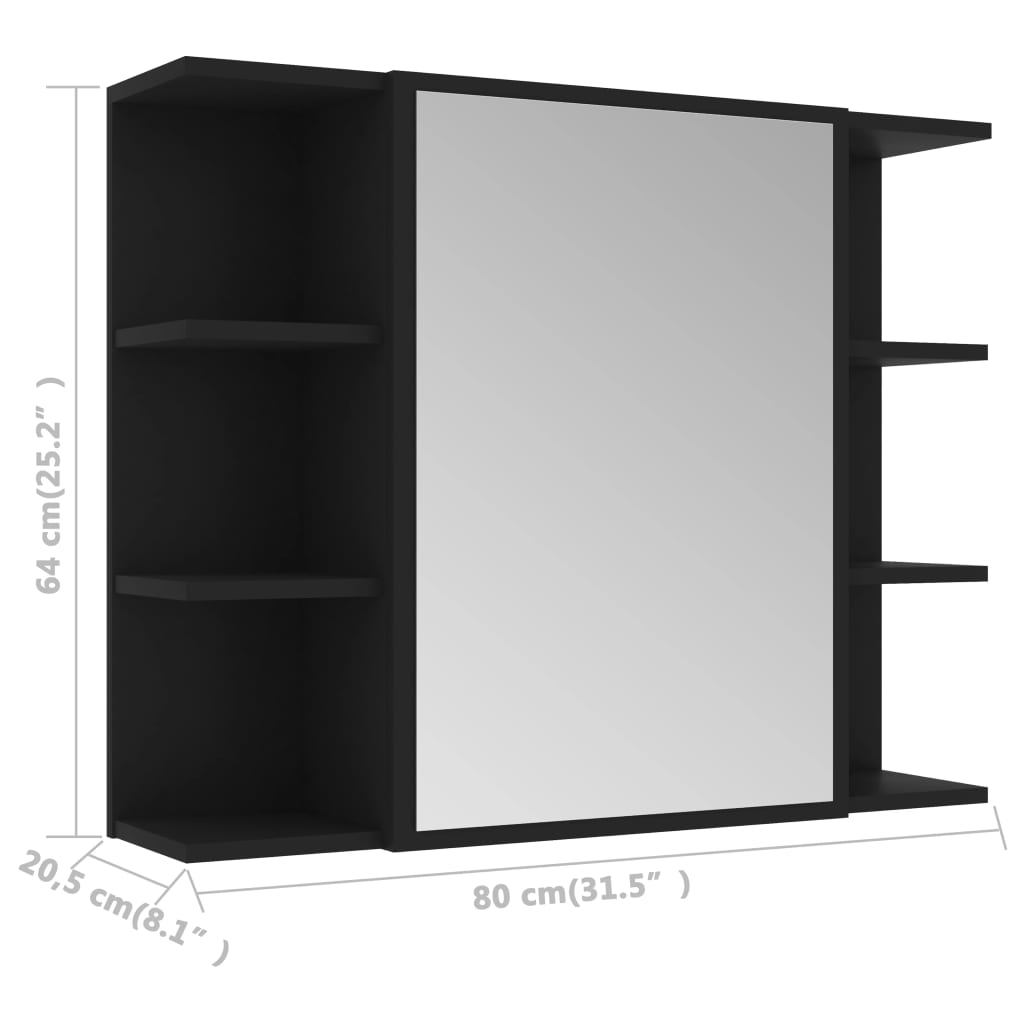 Baderomsspeil Speilskap til baderom Svart 80x20,5x64 cm