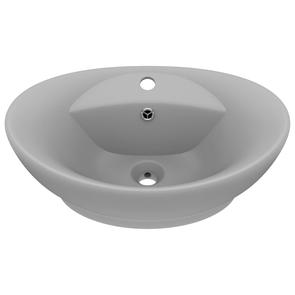 Baderomsvask Luksuriøs med overløp oval lysegrå 58,5x39 cm keramisk
