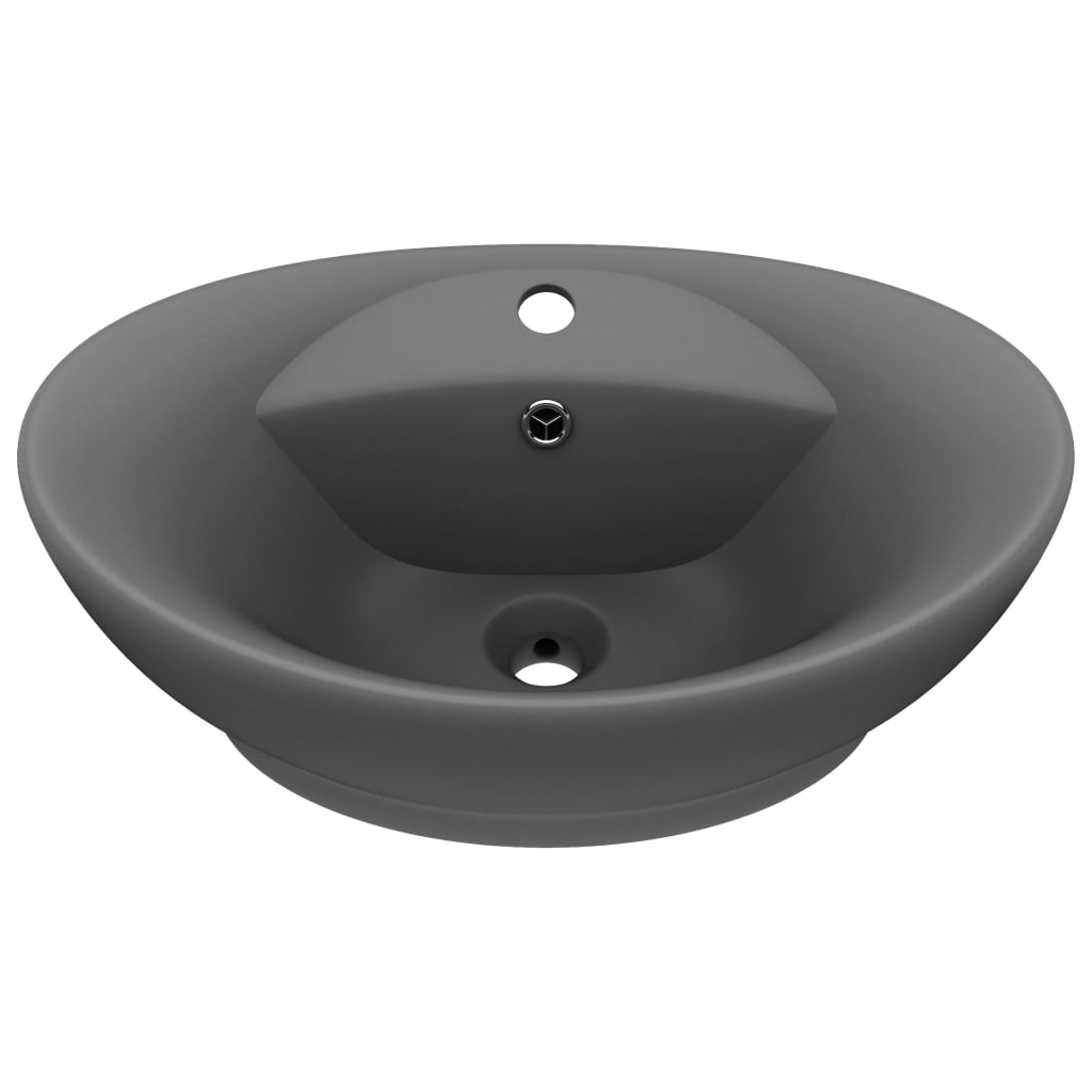 Baderomsvask Luksuriøs overløp oval matt mørkegrå 58,5x39cm keramisk