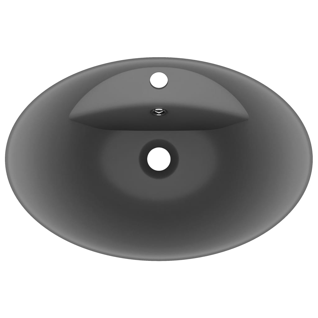Baderomsvask Luksuriøs overløp oval matt mørkegrå 58,5x39cm keramisk