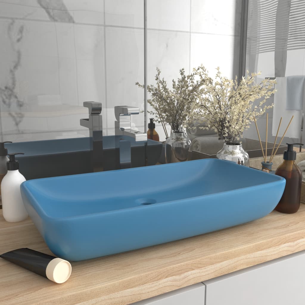 Baderomsvask Luksuriøs rektangulær matt lyseblå 71x38 cm keramikk