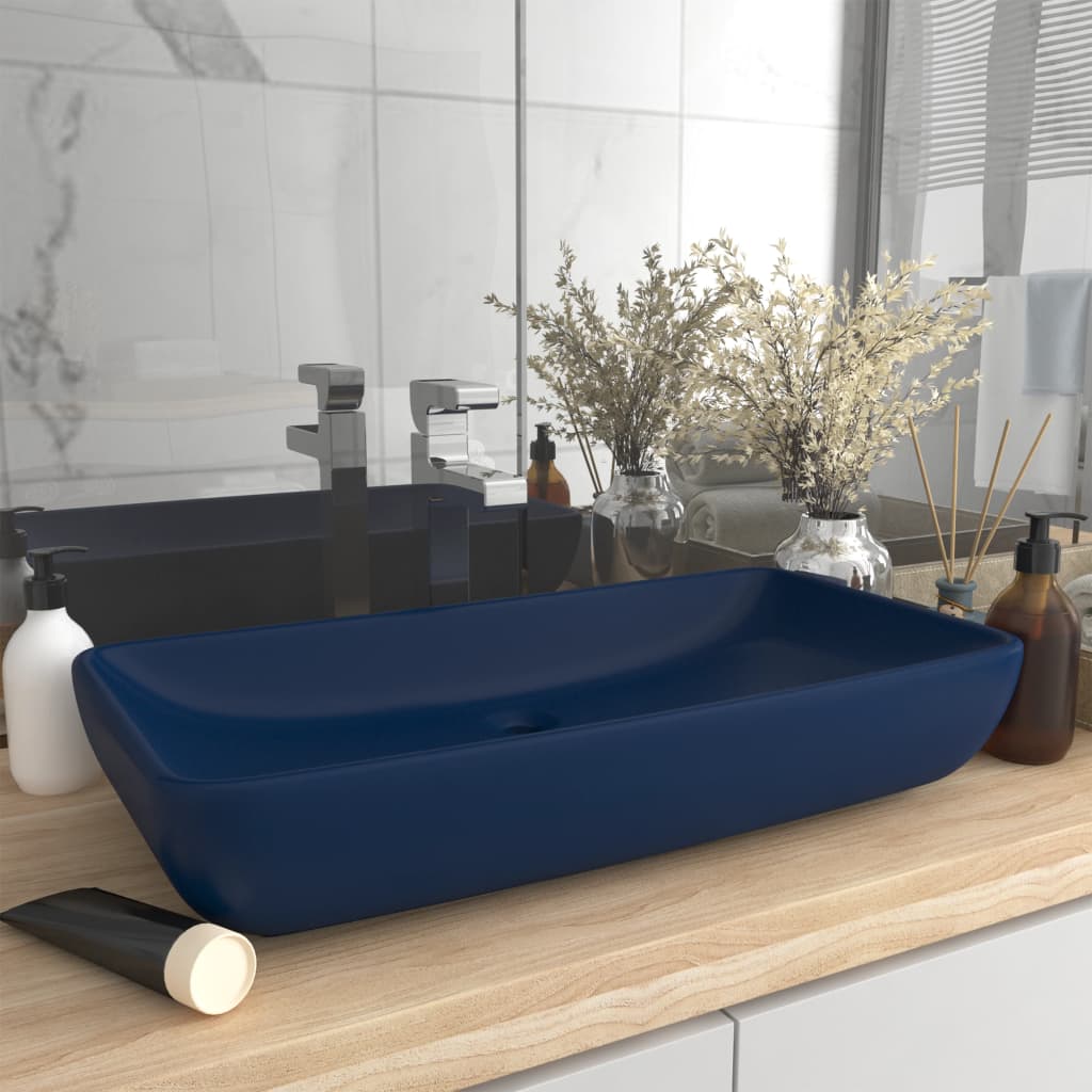 Baderomsvask Luksuriøs rektangulær matt mørkeblå 71x38 cm keramikk