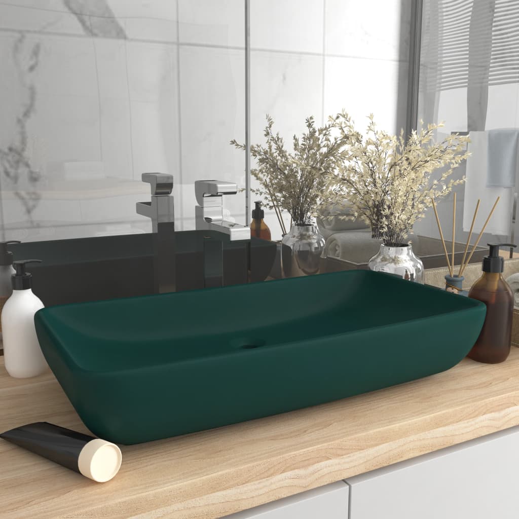 Baderomsvask Luksuriøs rektangulær matt mørkegrønn 71x38 cm keramikk