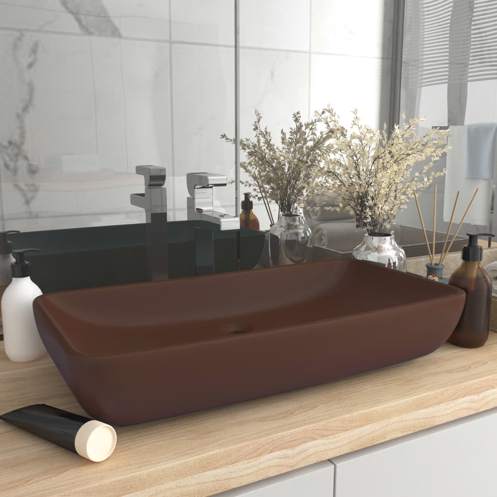 Baderomsvask Luksuriøs rektangulær matt mørkebrun 71x38 cm keramikk