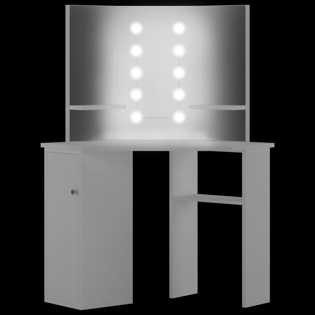 Sminkebord Hvit Hjørnemontert LED