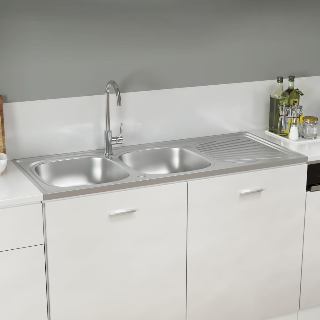Dobbel kjøkkenvask sølv 1200x500x155 mm rustfritt stål