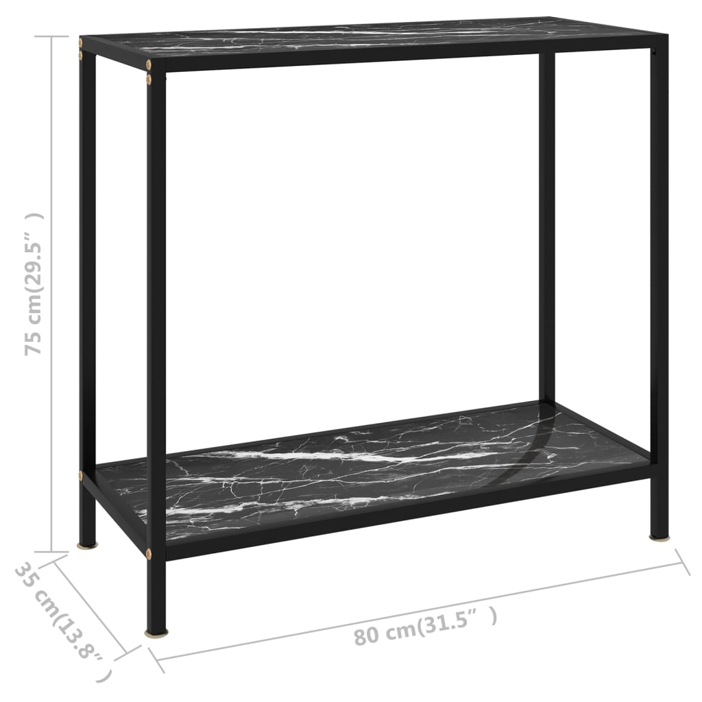 Avlastningsbord Konsollbord Svart 80x35x75 cm herdet glass