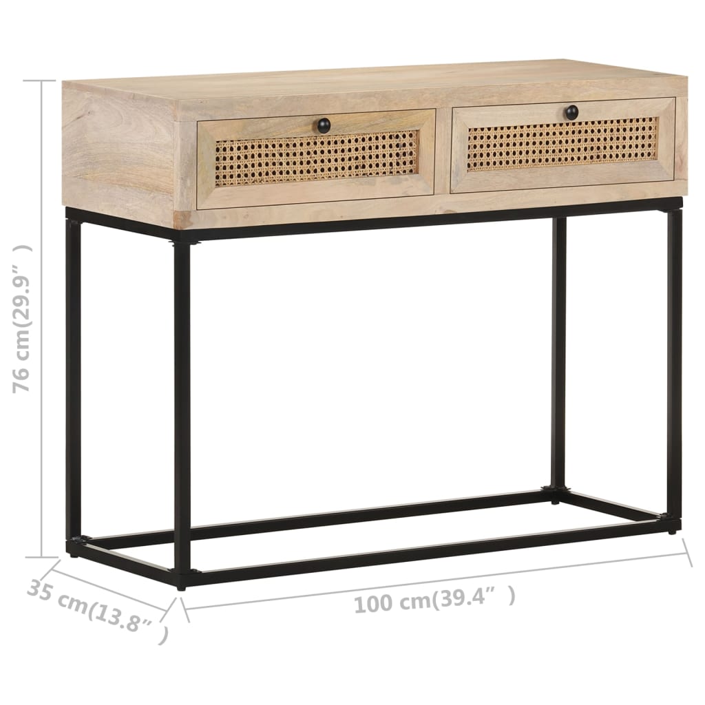 Avlastningsbord Konsollbord Tre 100x35x76 cm heltre mango og naturlig stokk