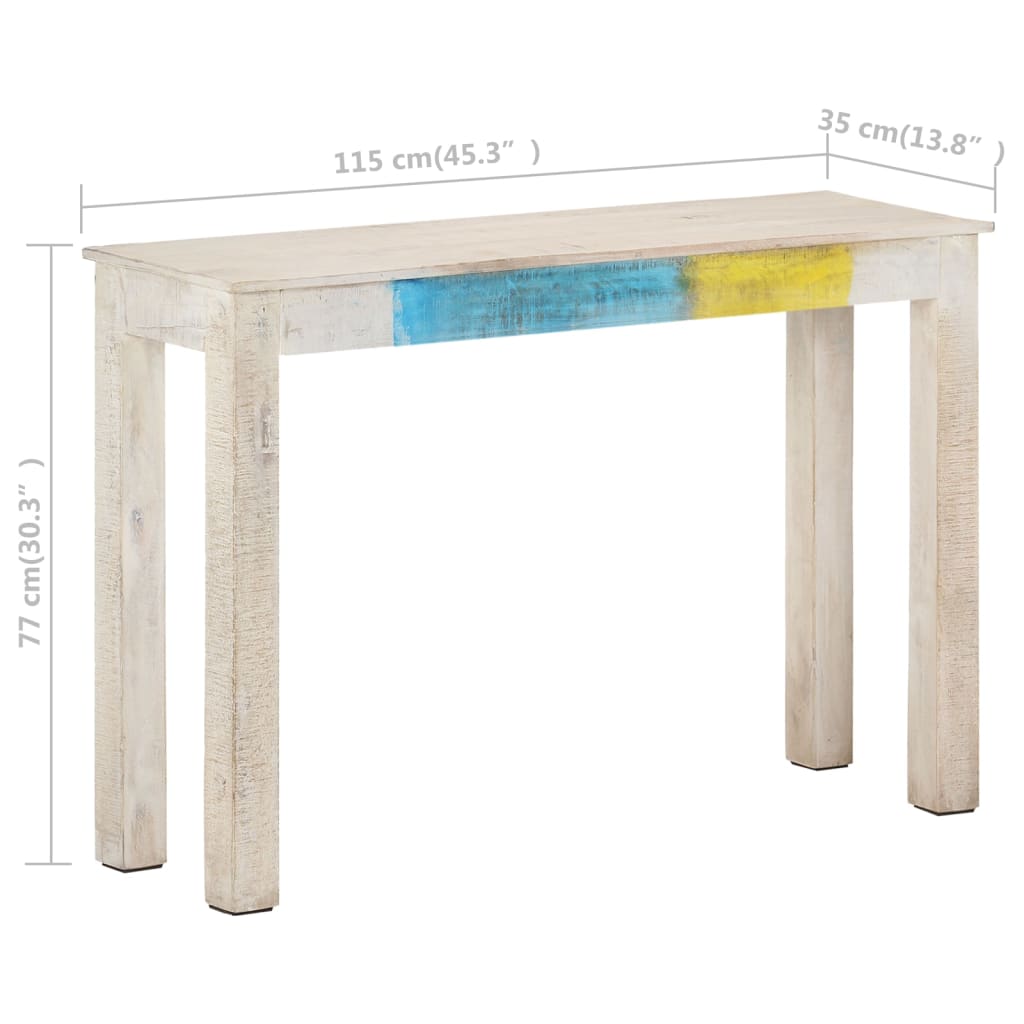Avlastningsbord Konsollbord Hvit 115x35x77 cm grovt mangotre