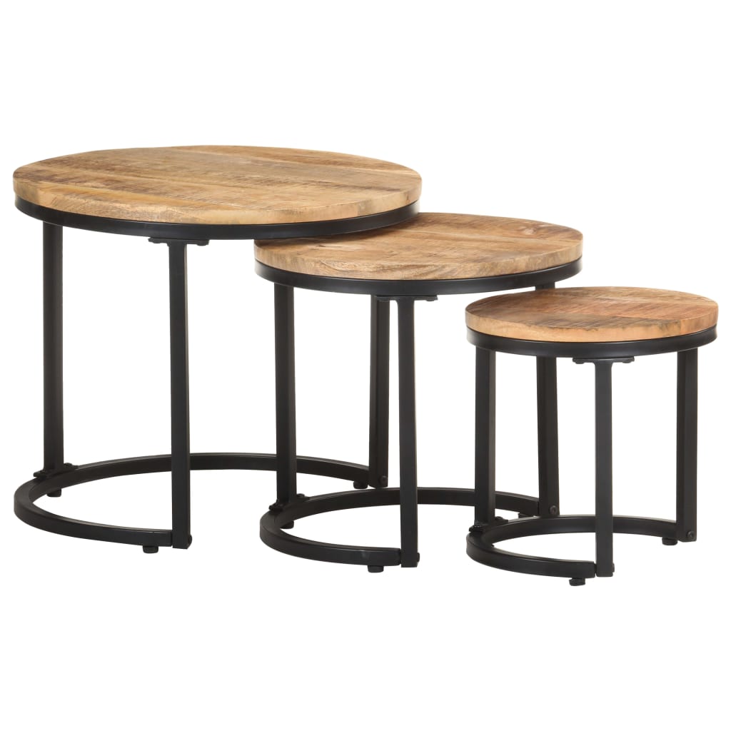 Sidebord Tre 3 stk grovt mangotre