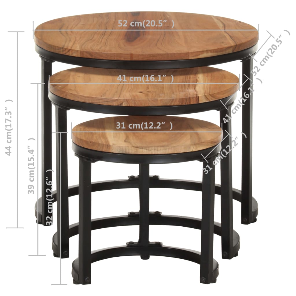 Sidebord Tre 3 stk heltre akasie