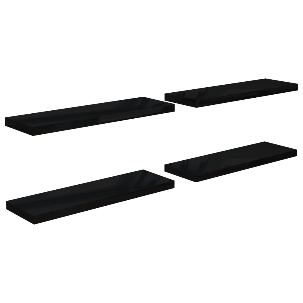 Vegghylle Høyglans Svart Flytende 4 stk 80x23,5x3,8 cm