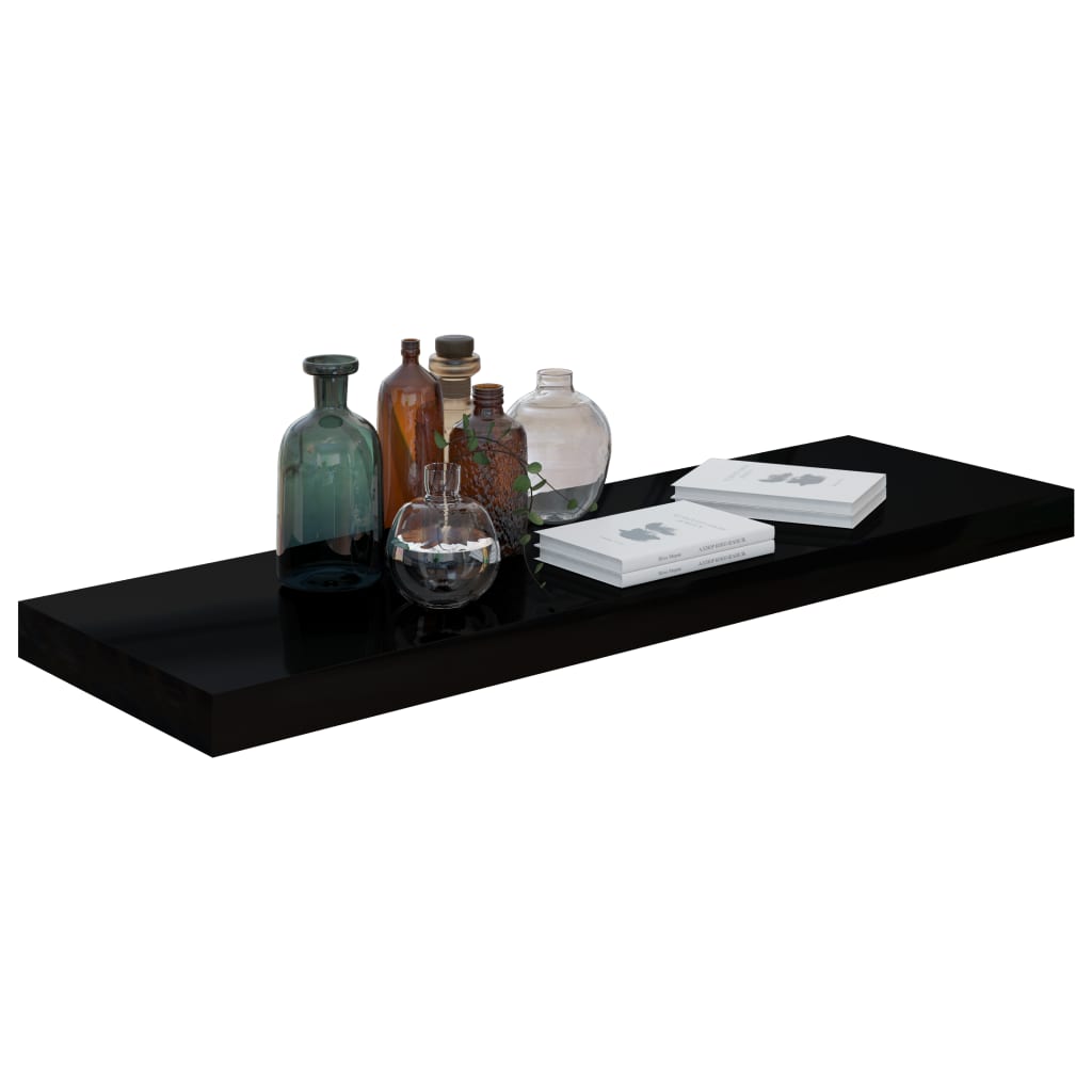 Vegghylle Høyglans Svart Flytende 4 stk 80x23,5x3,8 cm