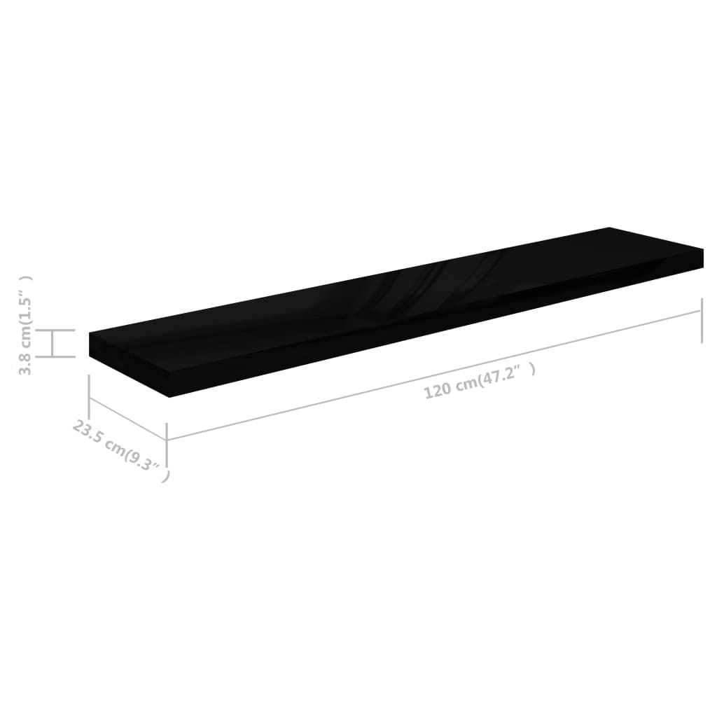 Vegghylle Høyglans Svart Flytende 120x23,5x3,8 cm MDF