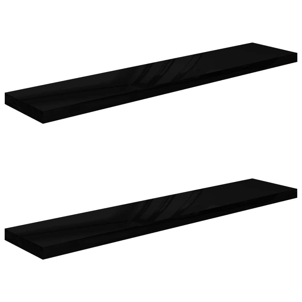 Vegghylle Høyglans Svart Flytende 2 stk 120x23,5x3,8 cm