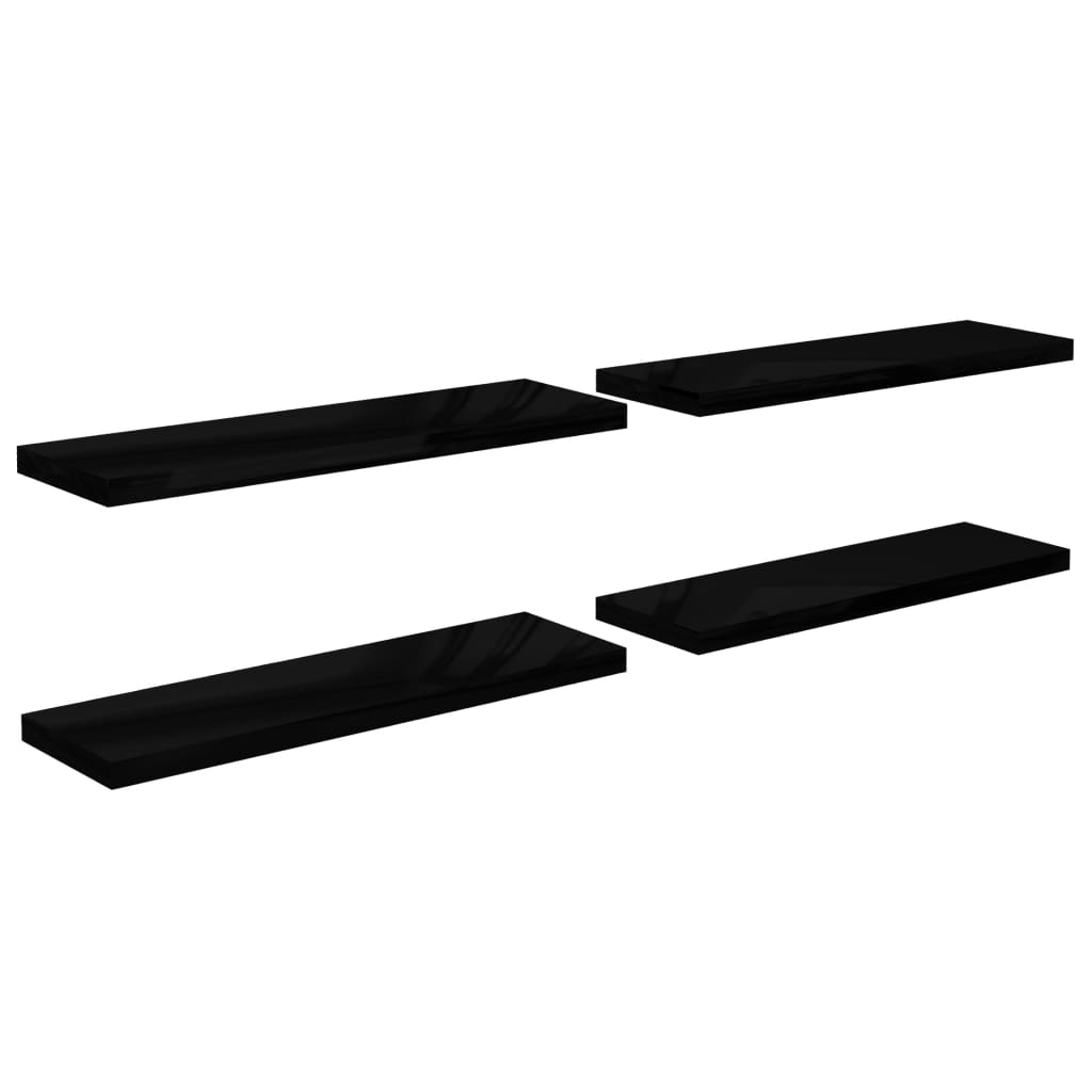 Vegghylle Høyglans Svart Flytende 4 stk 120x23,5x3,8 cm