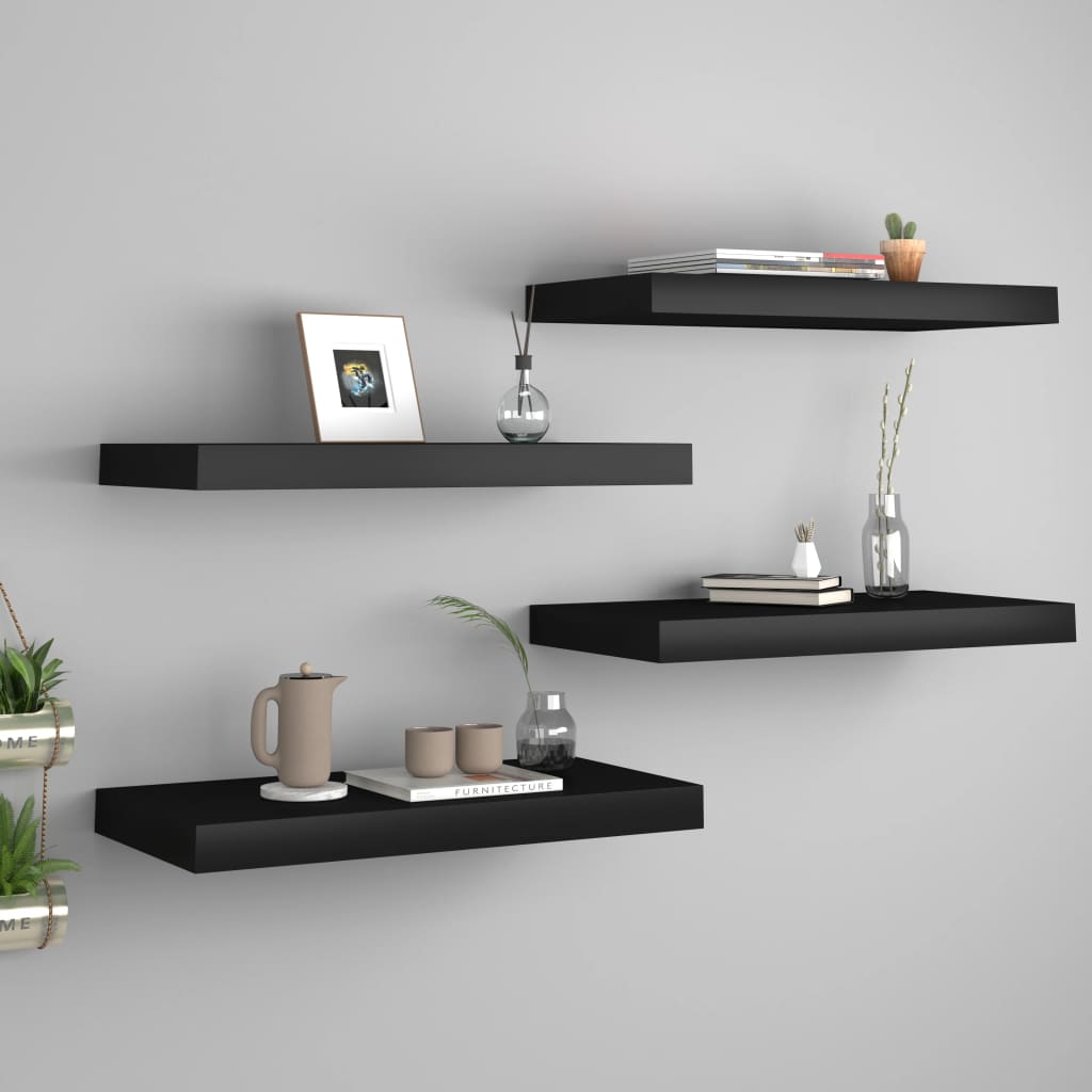 Vegghylle Svart Flytende 4 stk 50x23x3,8 cm MDF