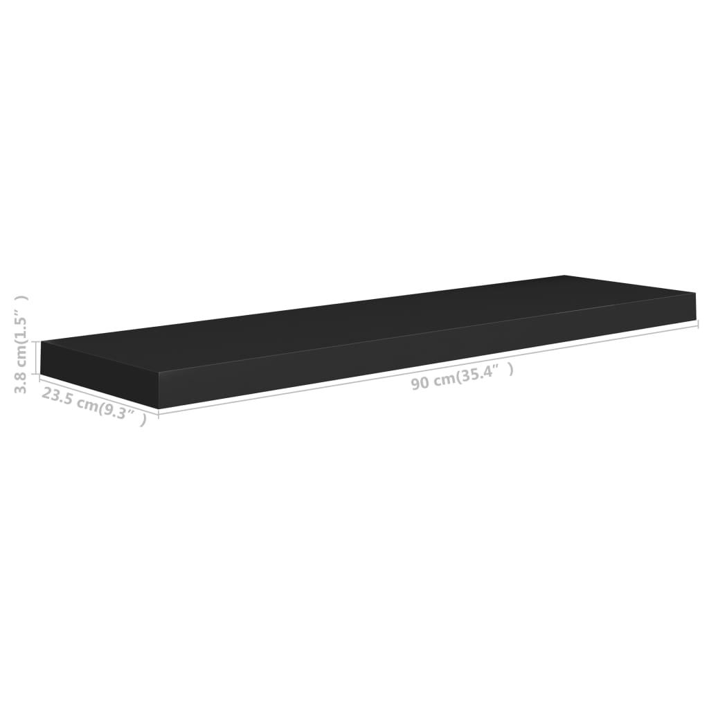 Vegghylle Svart Flytende 4 stk 90x23,5x3,8 cm