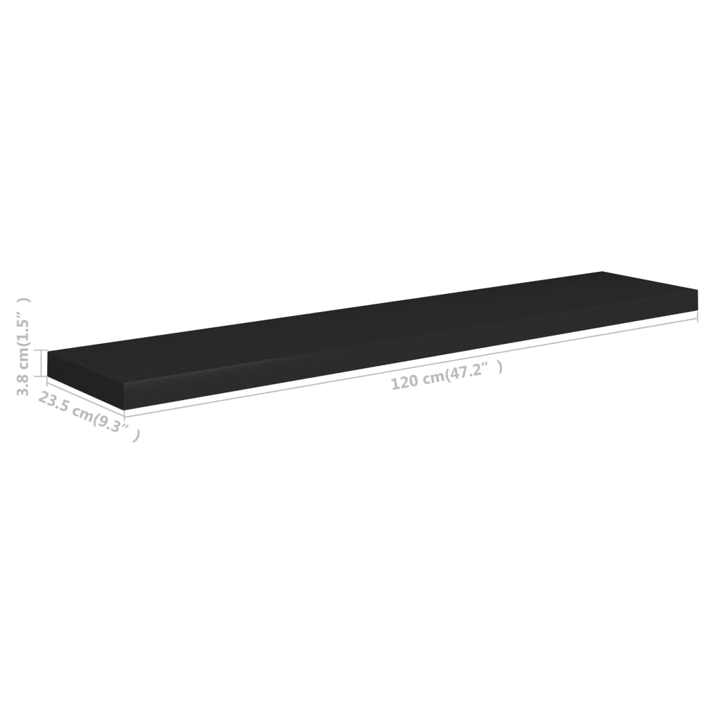 Vegghylle Svart Flytende 120x23,5x3,8 cm MDF