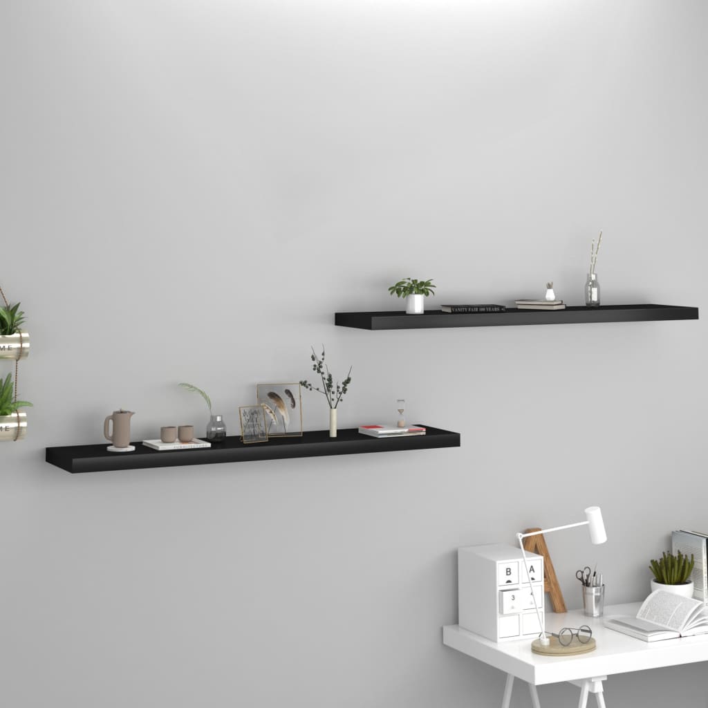 Vegghylle Svart Flytende 2 stk 120x23,5x3,8 cm