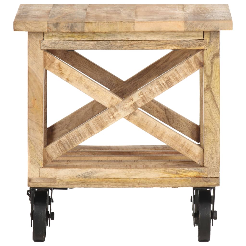 Sidebord Tre med hjul 40x40x42 cm grovt mangotre