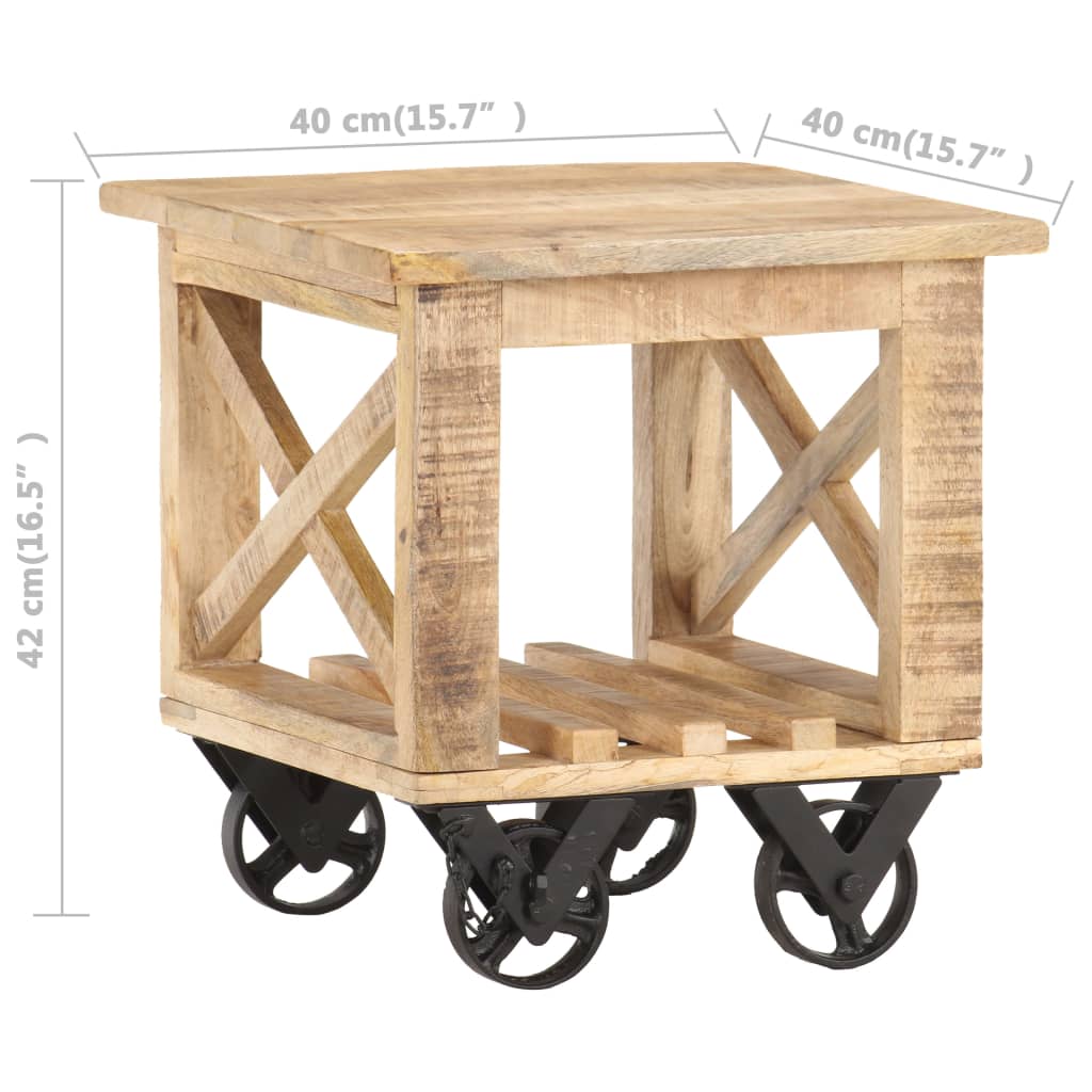 Sidebord Tre med hjul 40x40x42 cm grovt mangotre