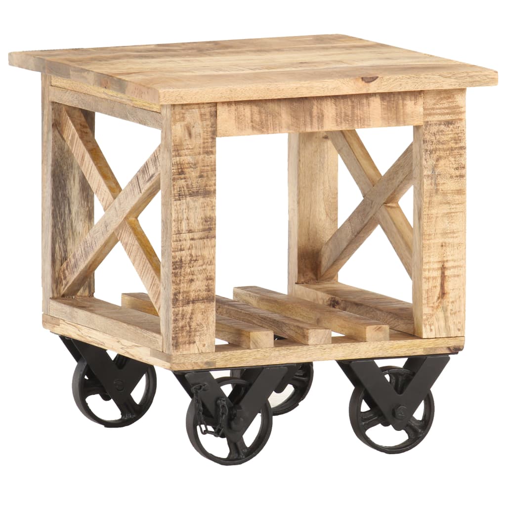 Sidebord Tre med hjul 40x40x42 cm grovt mangotre