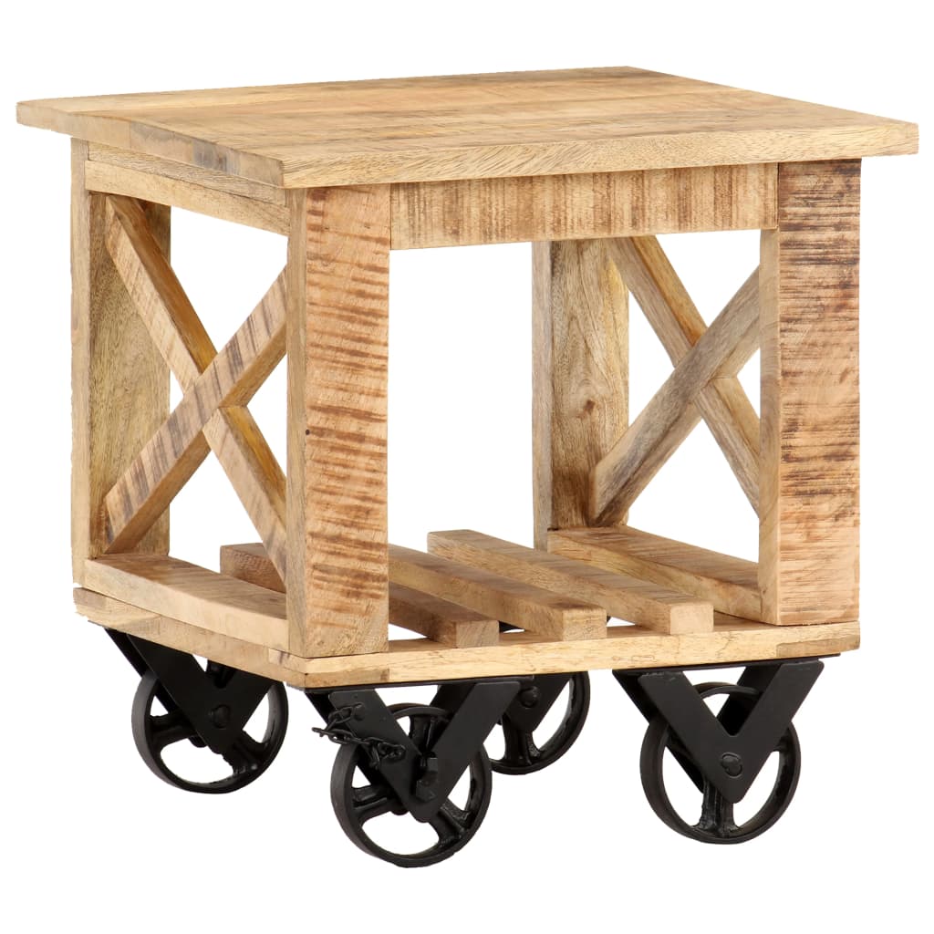 Sidebord Tre med hjul 40x40x42 cm grovt mangotre