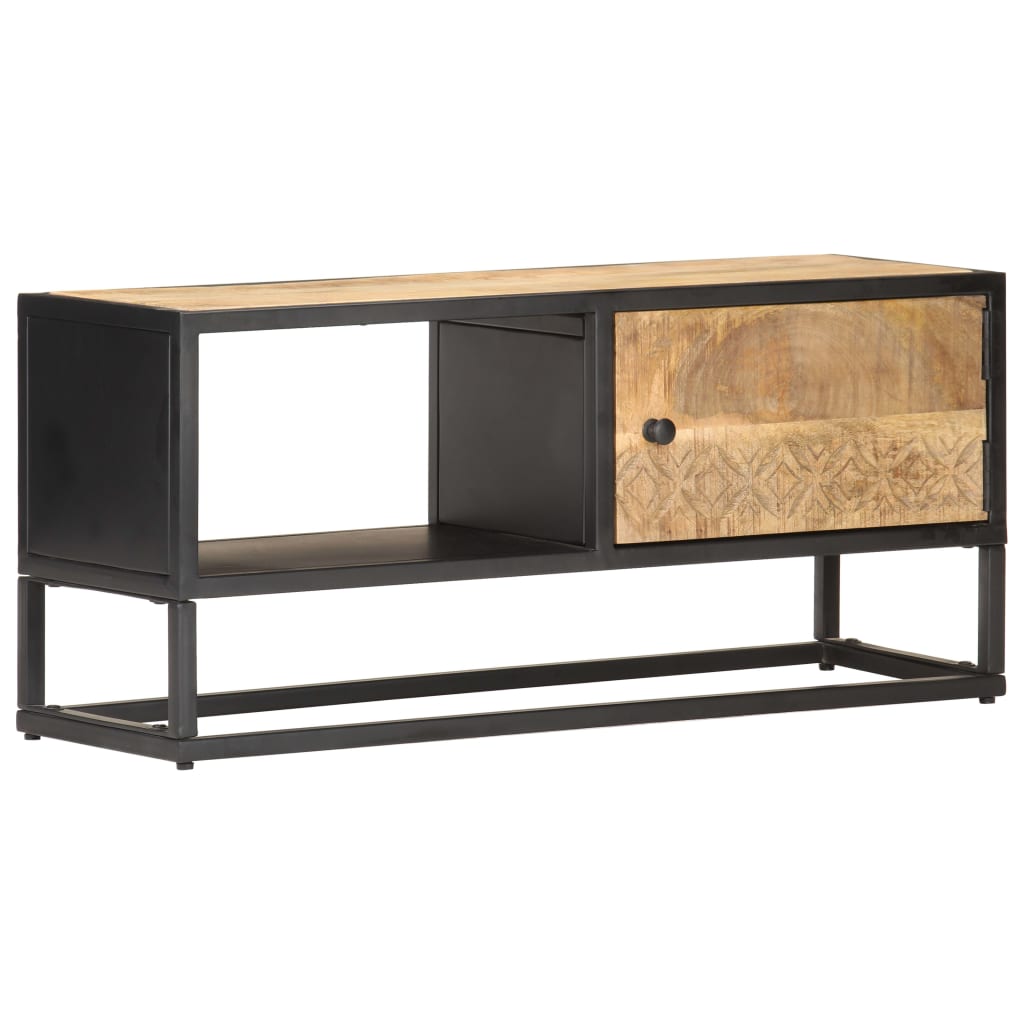 TV-Møbel Tre TV-benk heltre mango med utskåret dør 90x30x40 cm