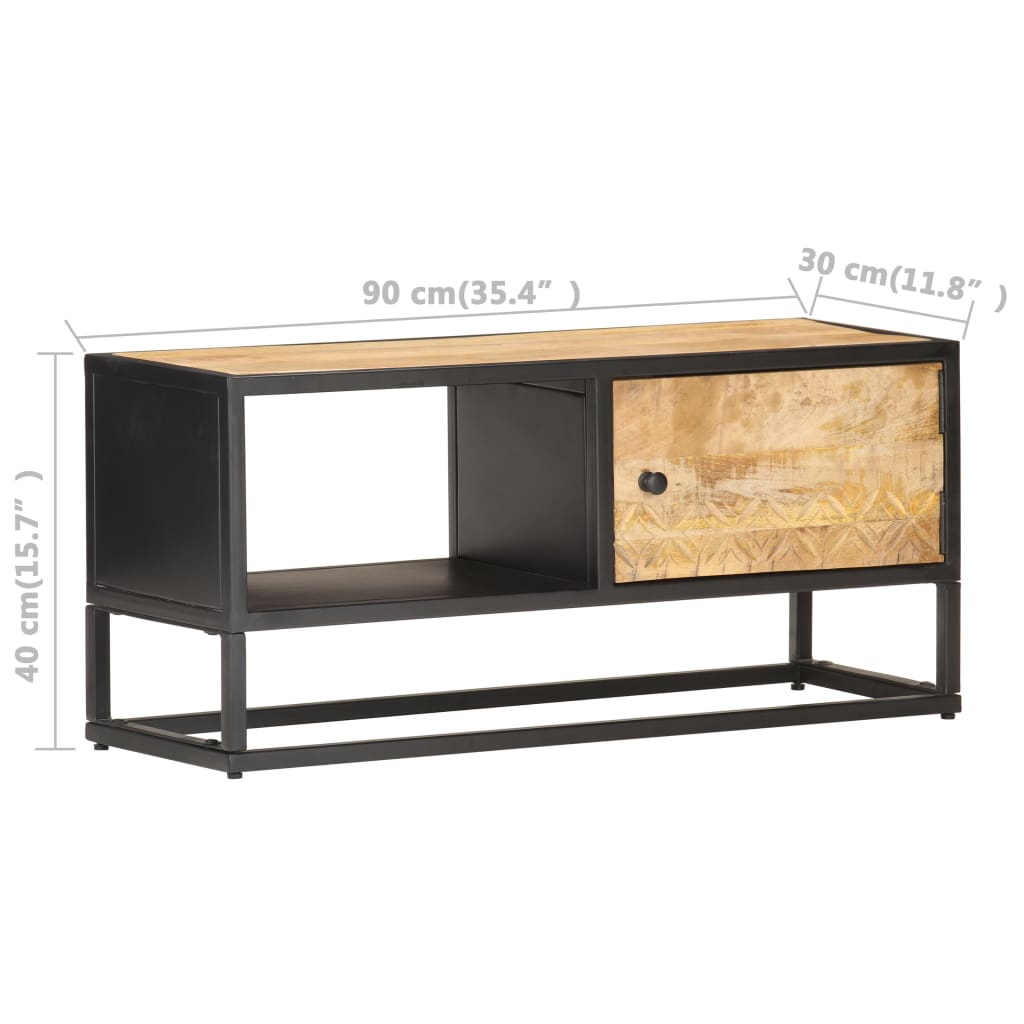 TV-Møbel Tre TV-benk heltre mango med utskåret dør 90x30x40 cm