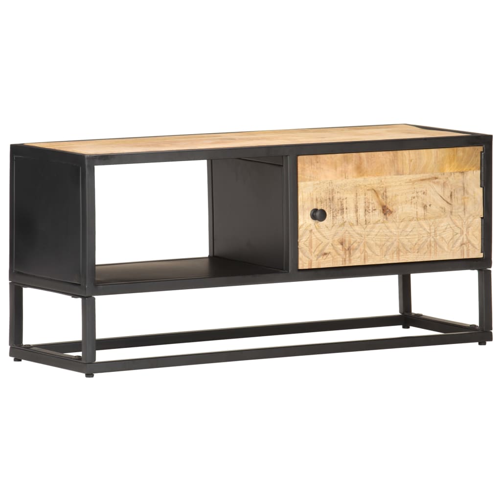 TV-Møbel Tre TV-benk heltre mango med utskåret dør 90x30x40 cm