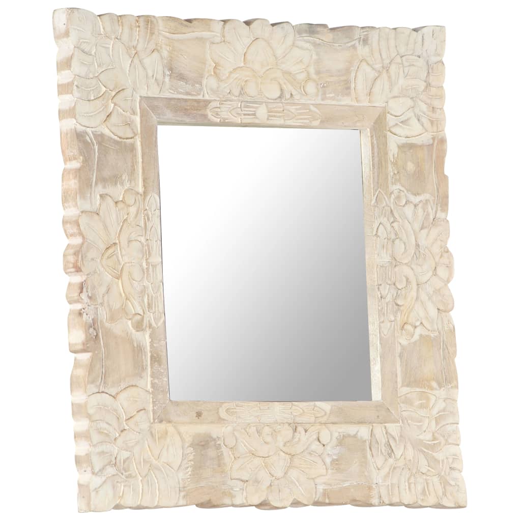 Veggspeil Hvit 50x50 cm heltre mango