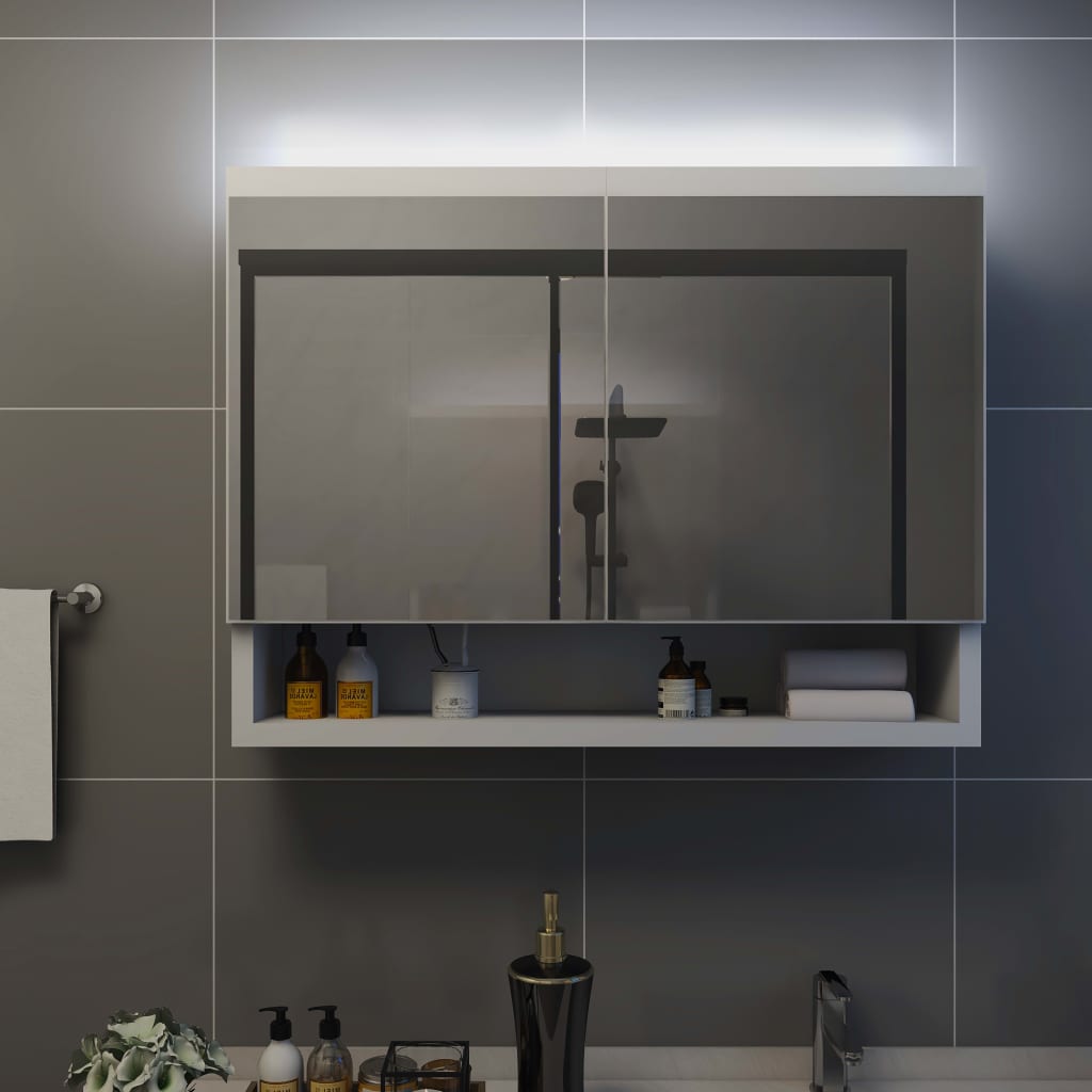Baderomsspeil Speilskap med LED Hvit 80x15x60 cm