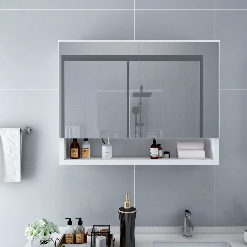 Baderomsspeil Speilskap med LED Hvit 80x15x60 cm