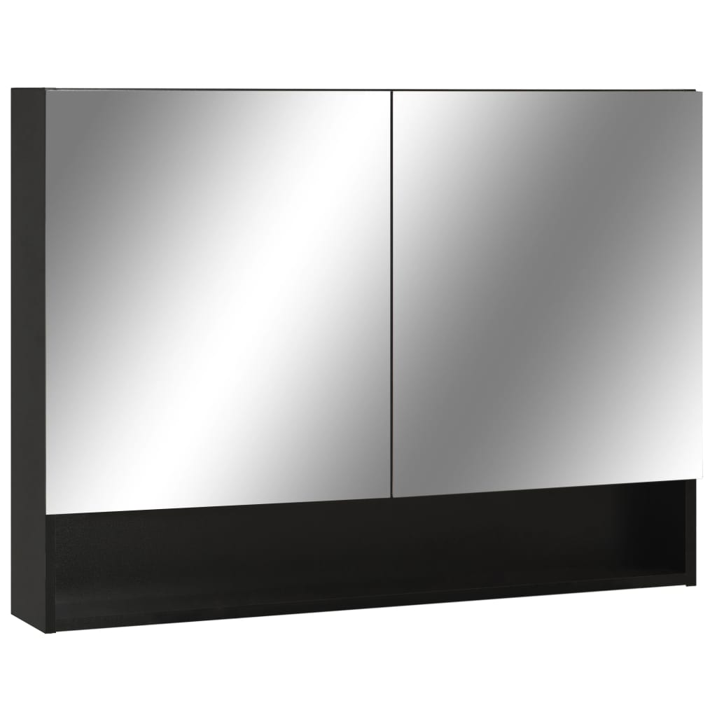 Baderomsspeil Speilskap med LED Svart 80x15x60 cm