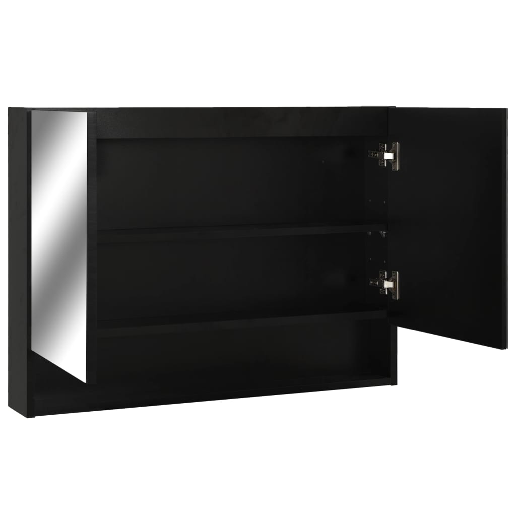 Baderomsspeil Speilskap med LED Svart 80x15x60 cm