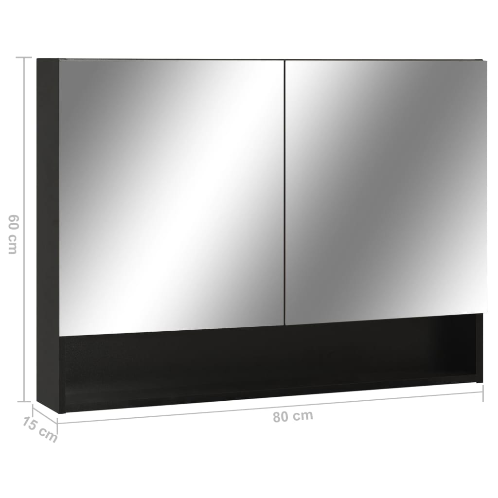 Baderomsspeil Speilskap med LED Svart 80x15x60 cm