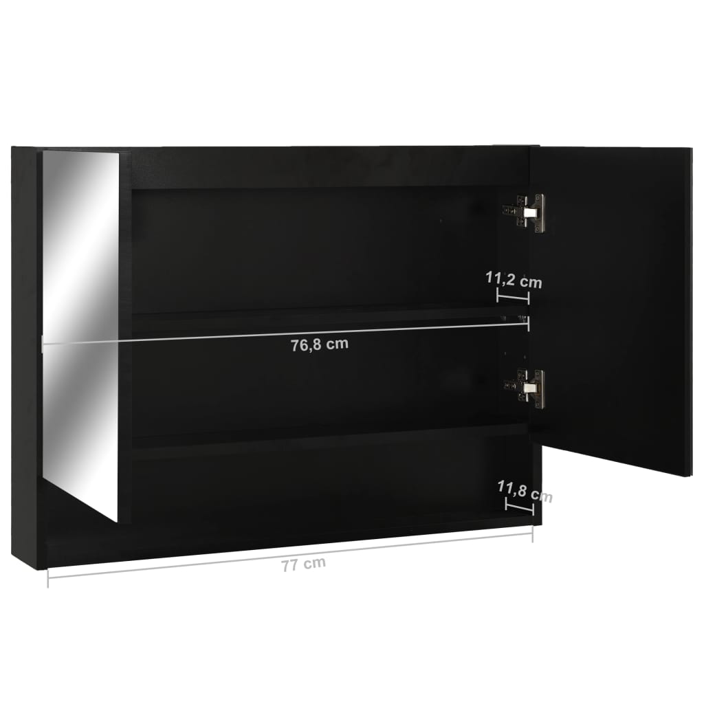Baderomsspeil Speilskap med LED Svart 80x15x60 cm
