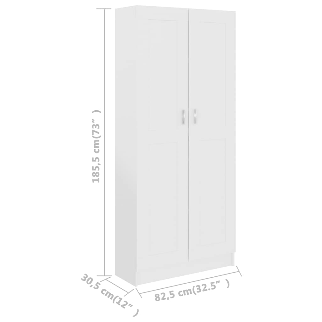 Bokhylle hvit 82,5x30,5x185,5 cm konstruert tre