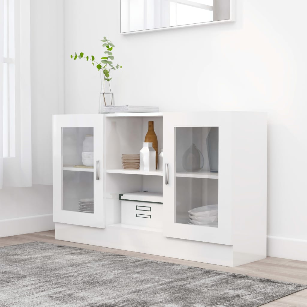 Vitrineskap Høyglans Hvit 120x30,5x70 cm