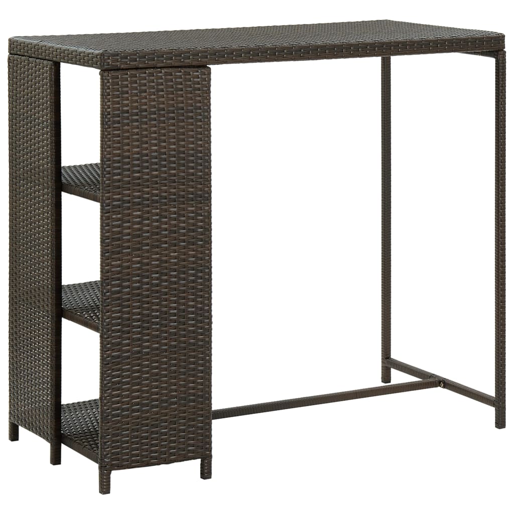 Barbord med oppbevaringsstativ brun 120x60x110 cm polyrotting