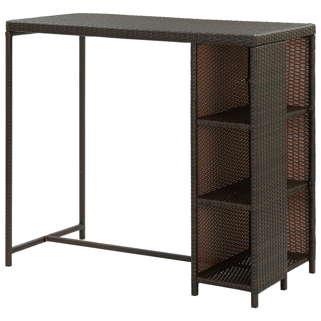 Barbord med oppbevaringsstativ brun 120x60x110 cm polyrotting