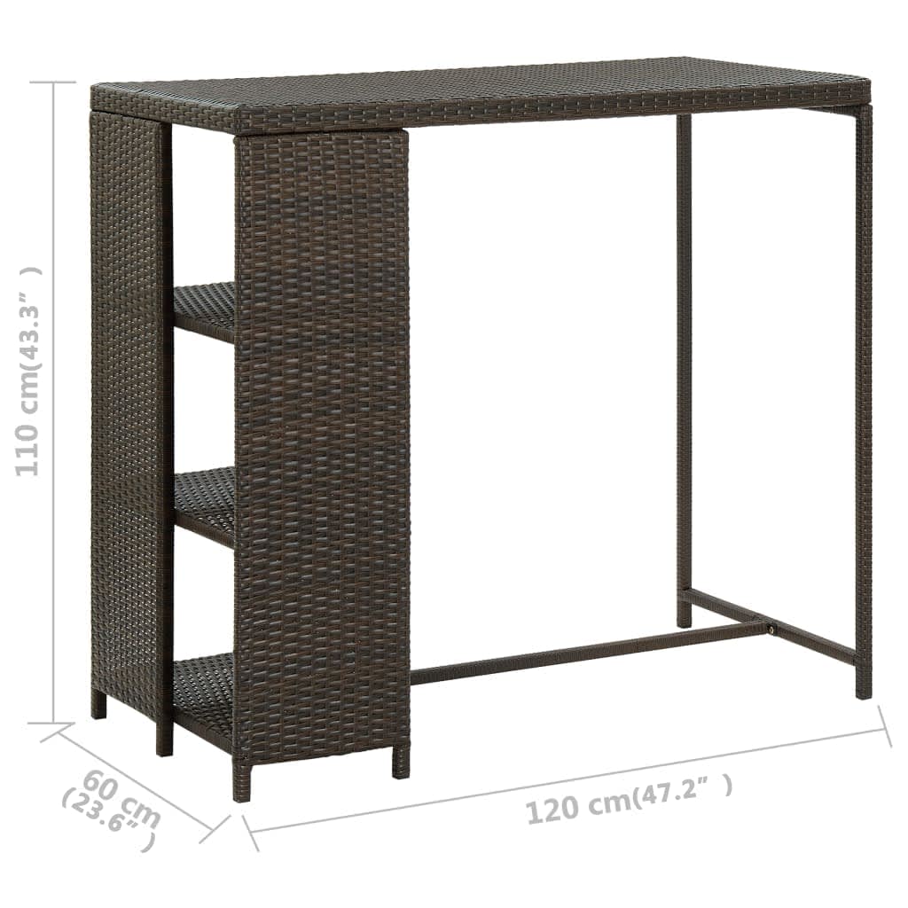 Barbord med oppbevaringsstativ brun 120x60x110 cm polyrotting