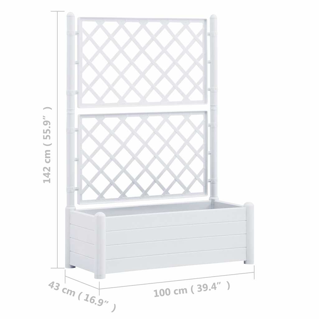 Plantekasse med espalier 100x43x142 cm PP hvit