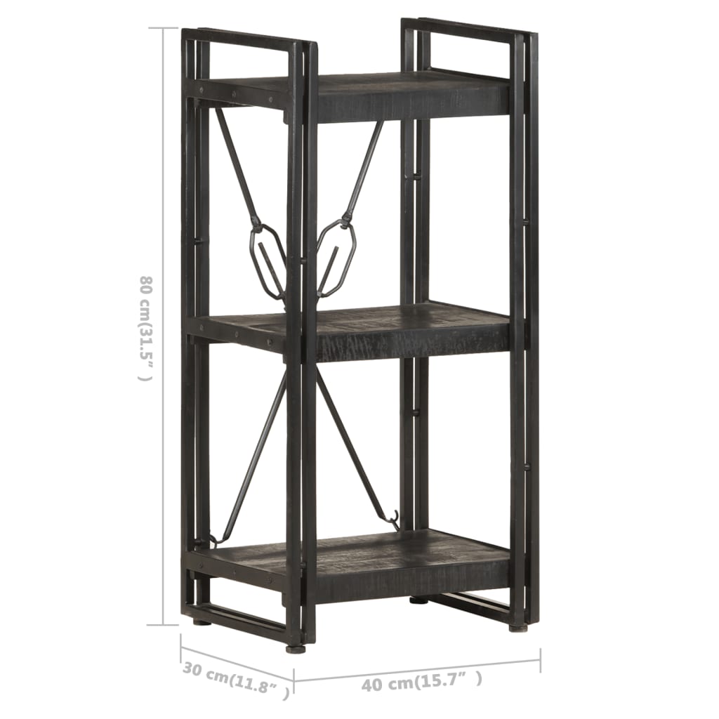 Bokhylle Svart 3 etasjer 40x30x80 cm heltre mango