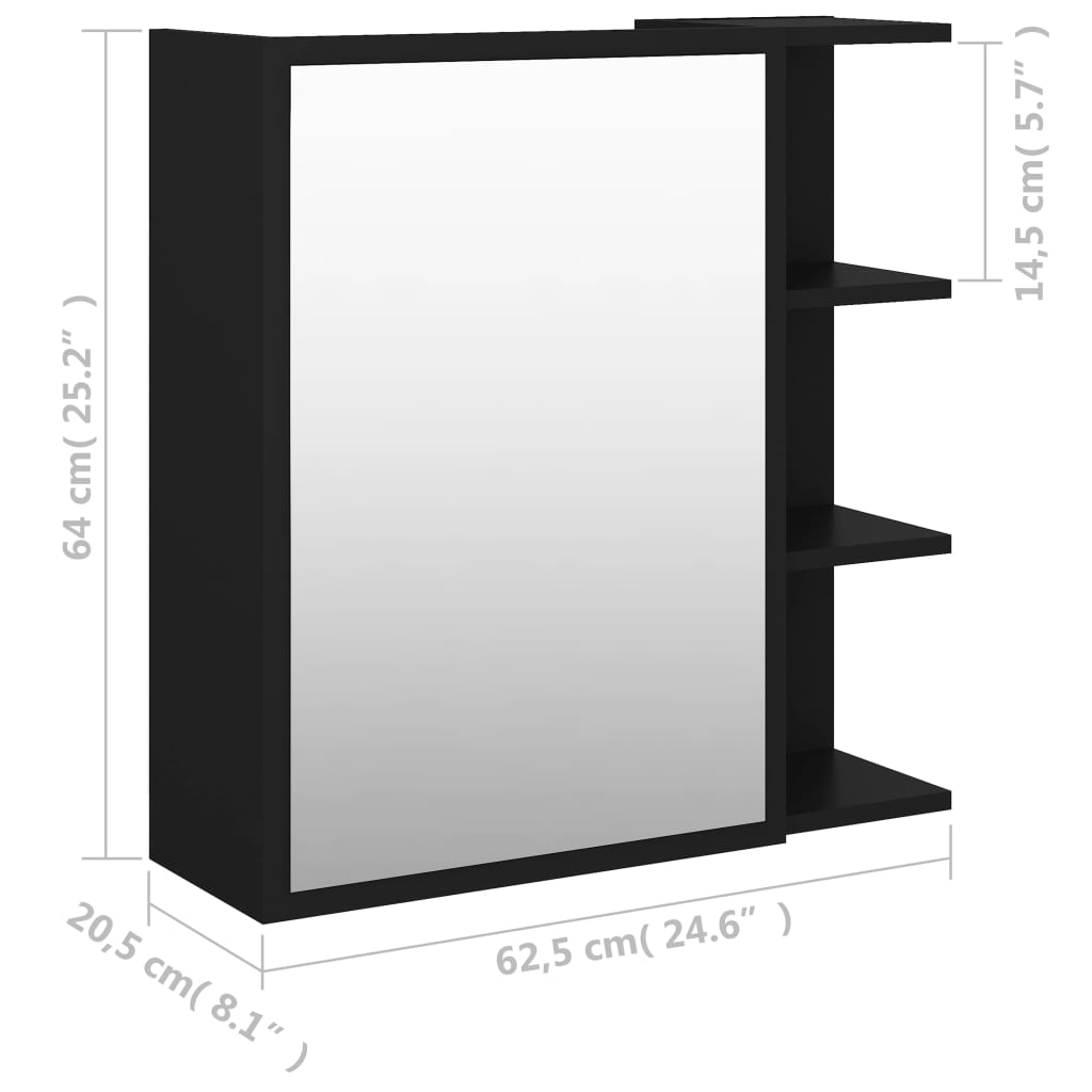 Baderomsspeil Speilskap til baderom Svart 62,5x20,5x64 cm