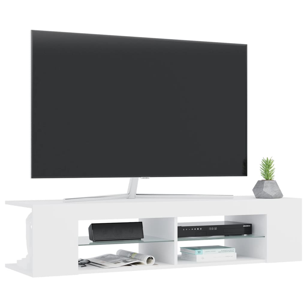 TV-Møbel Hvit TV-benk med LED-lys 135x39x30 cm