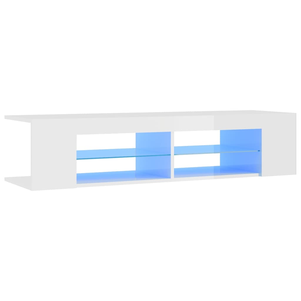 TV-Møbel Høyglans Hvit Tv-benk med LED-lys 135x39x30 cm