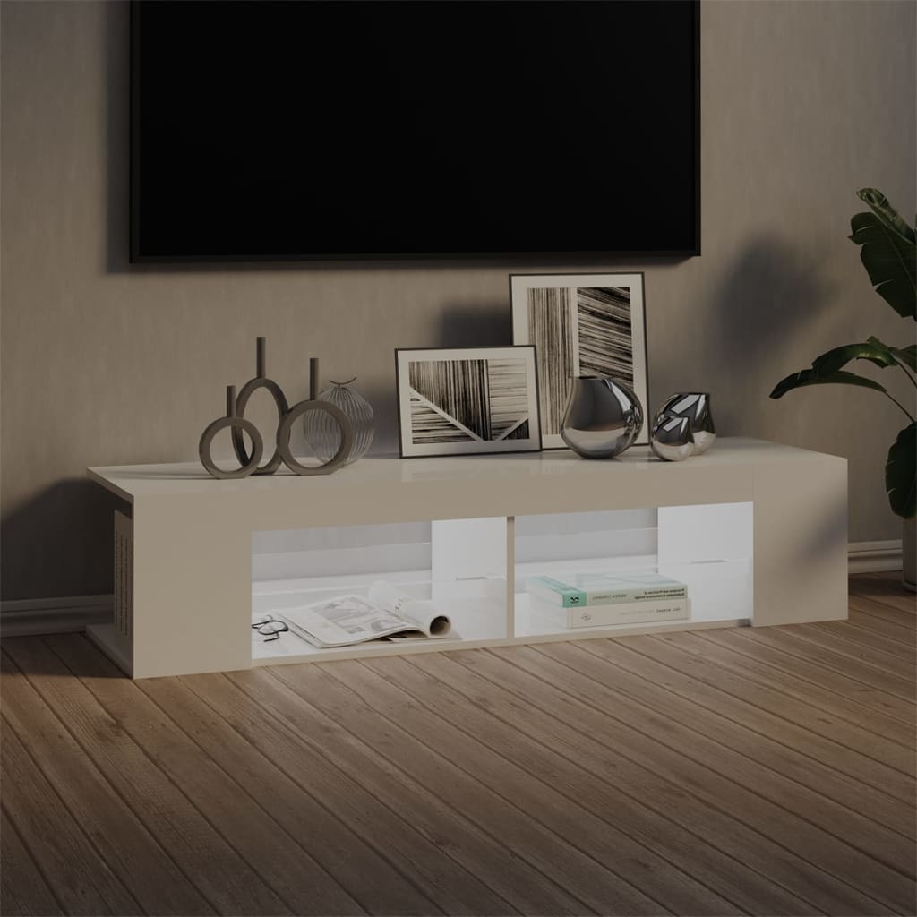 TV-Møbel Høyglans Hvit Tv-benk med LED-lys 135x39x30 cm