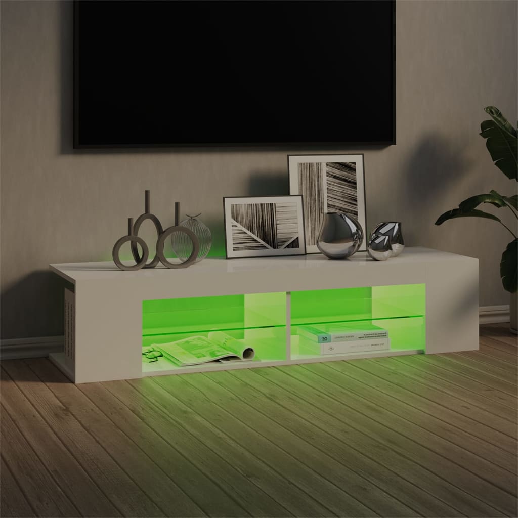 TV-Møbel Høyglans Hvit Tv-benk med LED-lys 135x39x30 cm